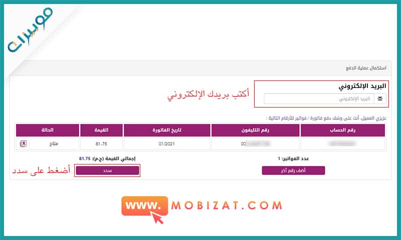 دفع فاتورة التليفون الأرضي